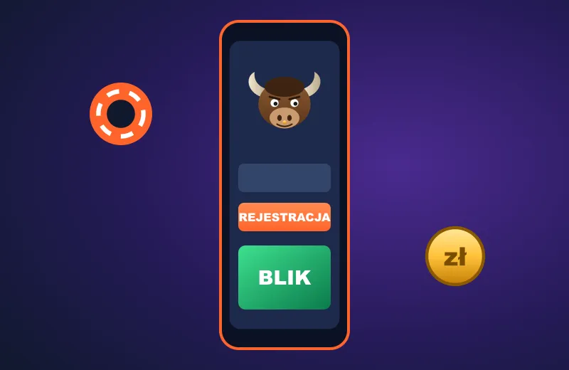 PlayBison kasyno w telefonie Smartfon z przyciskiem Rejestracja i BLIK w PlayBison kasyno
